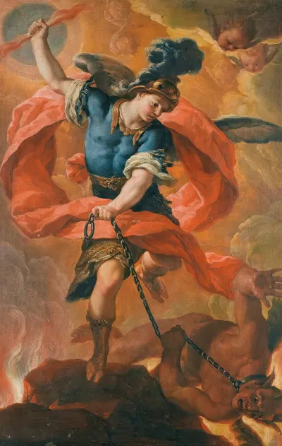 The Archangel Michael Defeating The Devil by Antonio Acisco Palomino de Castro y Velasco — digital art print download