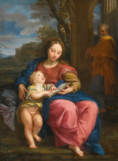 The Holy Family, The Madonna And Child Reading by Карло Маратти — digital art print download