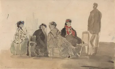 Four Ladies Seated at Trouville by Южен Буден, 1866 — digital art print download