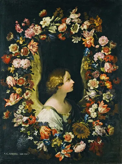 A Flower Garland Surrounding The Angel Gabriel by Francesco Caldei — digital art print download