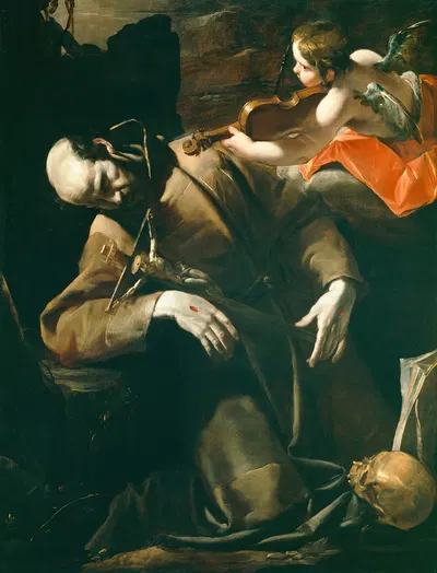 St. Francis Of Assisi In Ecstasy Before A Cherub With A Violin by Джоаккино Ассерето, 1628-1630 — digital art print download