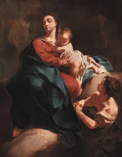 Madonna And Child With An Adoring Figure by Giovanni Battista Piazzetta — digital art print download