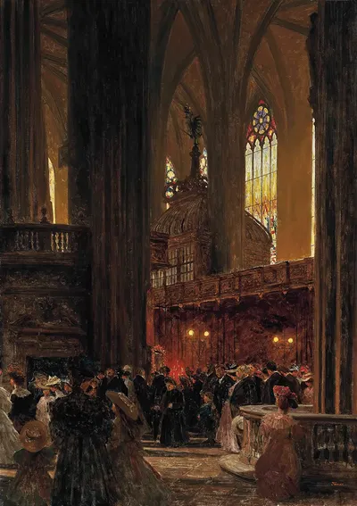 At The End Of A Sunday Service, St. Stephen's Cathedral, Vienna by Heinrich Tomec — digital art print download