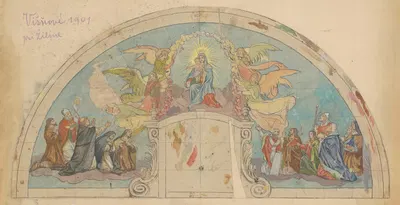 Madonna and Child, Mural Design of a Church in Višňové by Jozef Hanula, 1901 — digital art print download