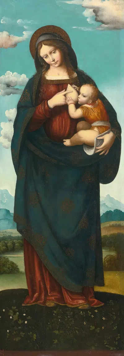 Madonna Standing In A Landscape, Nursing The Infant Christ by Lombard School — digital art print download