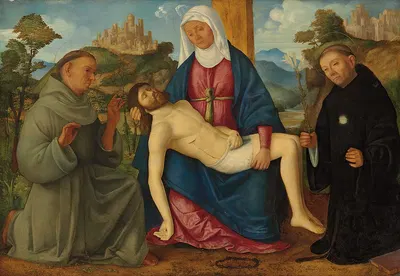 The Pietà With Saints Francis And Nicholas Of Tolenti by Marcello Fogolino — digital art print download