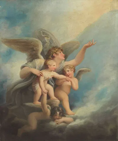 An angel and putti accompanying a child's soul to heaven by Maria Cosway — digital art print download
