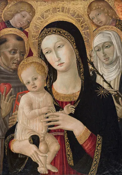 Madonna and Child with St. Catherine of Siena, Saint Anthony of Padua and Angels by Matteo di Giovanni — digital art print…