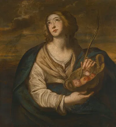 Saint Dorothy With A Basket Of Fruits And Flowers And A Palm by Niccolò de Simone — digital art print download