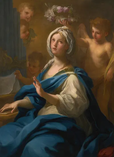 Saint Cecilia, Seated At An Organ, With Putti And An Angel by Себастьяно Конка — digital art print download