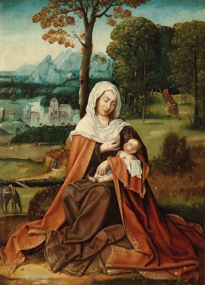 The Rest on the Flight into Egypt by Master of the Holy Blood — digital art print download