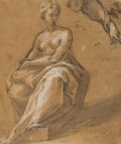 Seated Nude with Drapery by Follower of Bartholomaeus Spranger — digital art print download