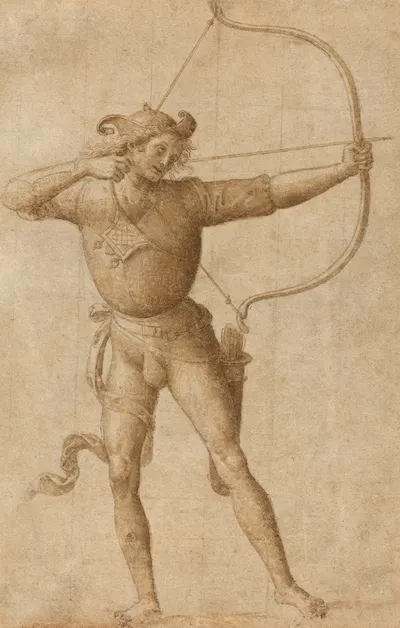 Archer Drawing a Bow by Follower of Pietro Perugino, c. 1505 — digital art print download