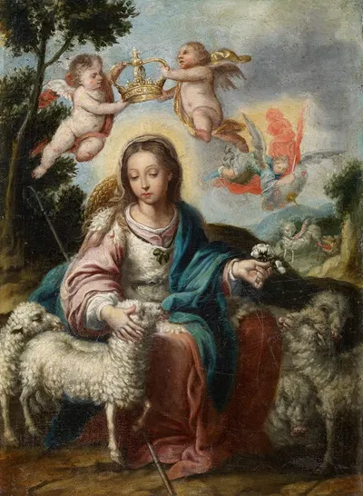 Divine Shepherdess by Alonso Miguel De Tovar, c. 1720 — digital art print download