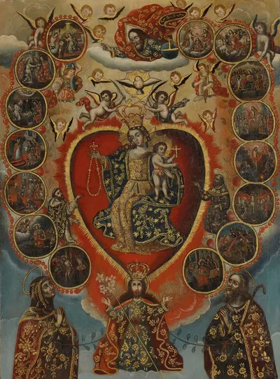 The Sacred Heart surrounded by scenes from the life of Christ by Cuzco School — digital art print download