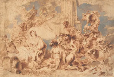 The Adoration of the Shepherds by Джованни Бенедетто Кастильоне, 1650-1655 — digital art print download