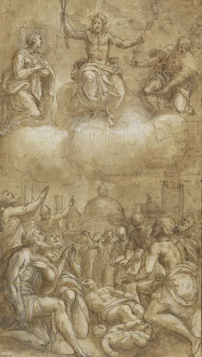 Plague Victims Pleading for Help from Christ, the Virgin, and Saint Roch by Lattanzio Gambara, 1567-1573 — digital art…