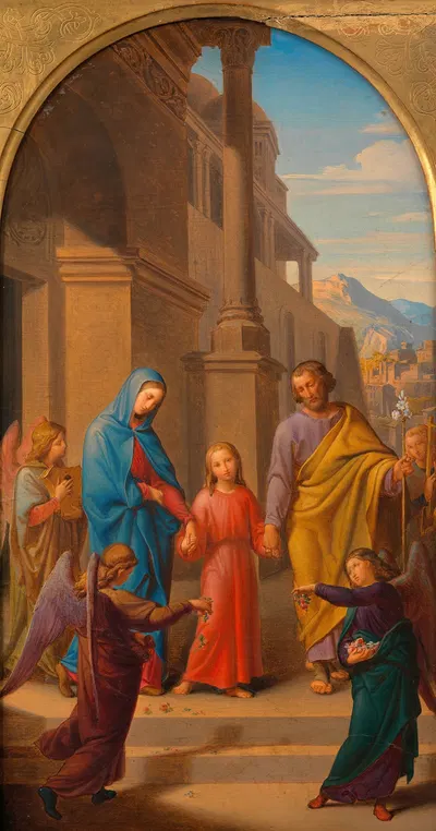 Gang der Hl. Familie zum Tempel (Entwurf für ein Altarbild in der Lichtentaler Pfarrkirche) by Леопольд Купельвизер —…