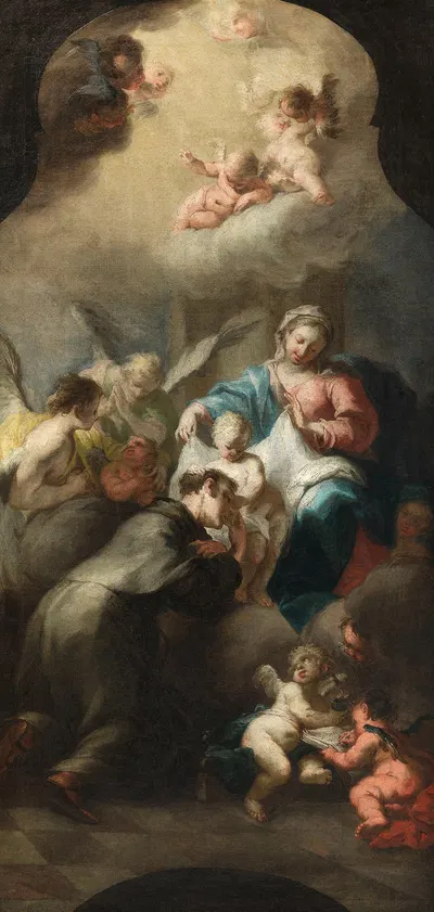 The appearance of the baby Jesus and the Mother of God to St. Antonius von Padua by Michelangelo Unterberger — digital art…