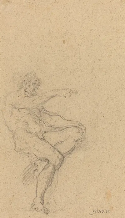 A Seated Nude Man Pointing to the Right by Франческо Солимена — digital art print download