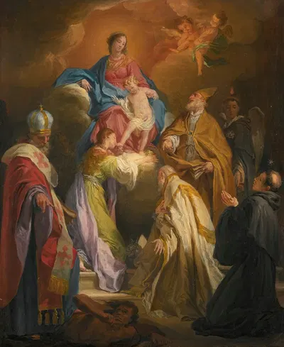 The Madonna And Child Attended By Saints And Bishops by Доменико Корви — digital art print download