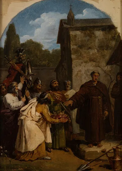 Saint Fiacre refusing the crown of Scotland by Франсуа-Луи Дежюин, 1818 — digital art print download