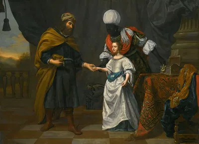 An Old Testament Scene, Possibly Eliezer Offering Jewels To Rebecca by Жерар ван Куйл, 1667 — digital art print download