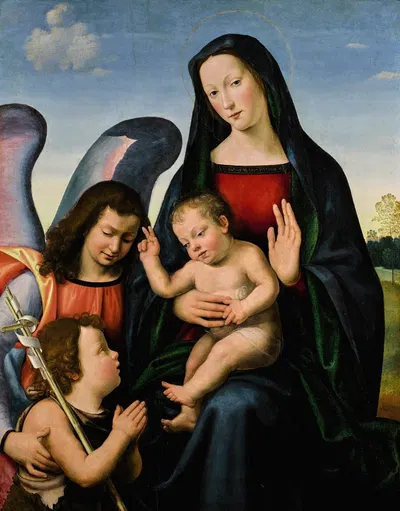 The Virgin and Child with the young Saint John the Baptist and an angel by Mariotto Albertinelli — digital art print download