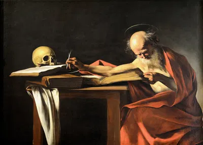 Saint Jerome Writing by Caravaggio, 1610 — digital art print download