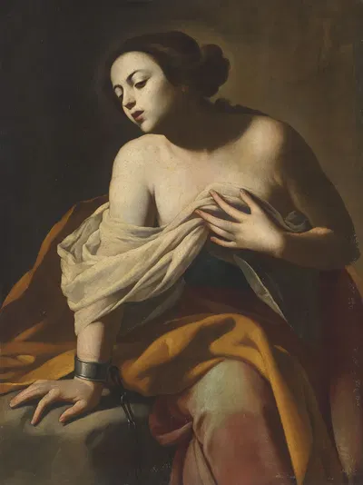 Female saint, her right arm bound in chains by Massimo Stanzione — digital art print download