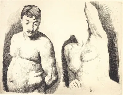Prøveplade med to studier efter nøgen mandlig og kvindelig model i halvfigur by Франс Шварц, 1864 - 1917 — digital art…