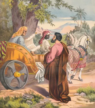 Philip and the eunuch by Stecher Litho. Co, 1905 — digital art print download