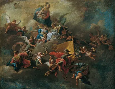 Maria mit dem Kind und Heiligen, auf Wolken thronend by Daniel Gran, 1730 — digital art print download