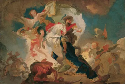 Sieg des heiligen Jakob von Compostela über die Sarazenen in der Schlacht von Clavigo by Франц Антон Маульберц, 1764 —…