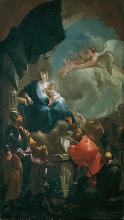 Thronende Madonna mit Kind, von Heiligen verehrt by Франц Антон Палько, 1760-1766 — digital art print download