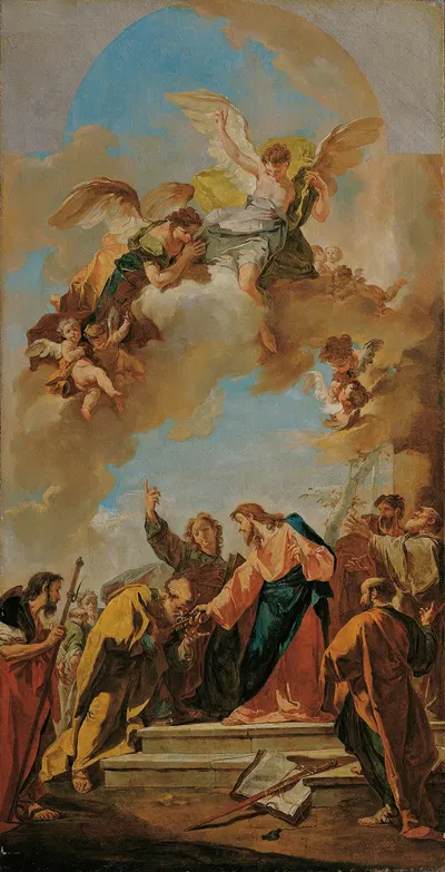 Die Schlüsselübergabe an Petrus by Джованни Баттиста Питтони, 1730 — digital art print download