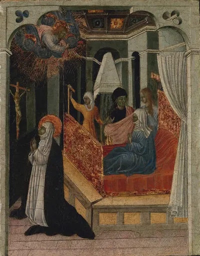 Saint Catherine of Siena Beseeching Christ to Resuscitate Her Mother by Giovanni di Paolo — digital art print download