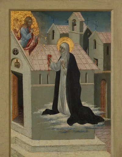 Saint Catherine of Siena Exchanging Her Heart with Christ by Giovanni di Paolo — digital art print download