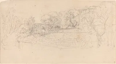 A Terraced Garden by a Villa by Friedrich Salathé — digital art print download