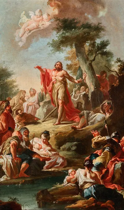 The sermon of John the Baptist by Johann Lucas Kracker, 1750 — digital art print download