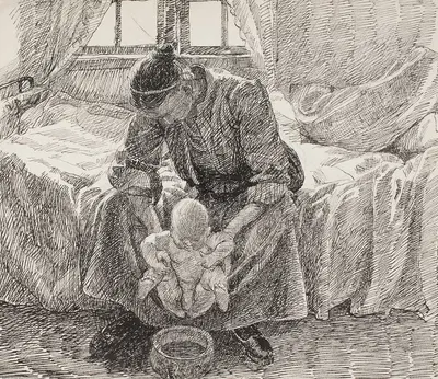 Kunstnerens hustru der holder sit barn frem by Фриц Сиберг, 1894 - 1895 — digital art print download