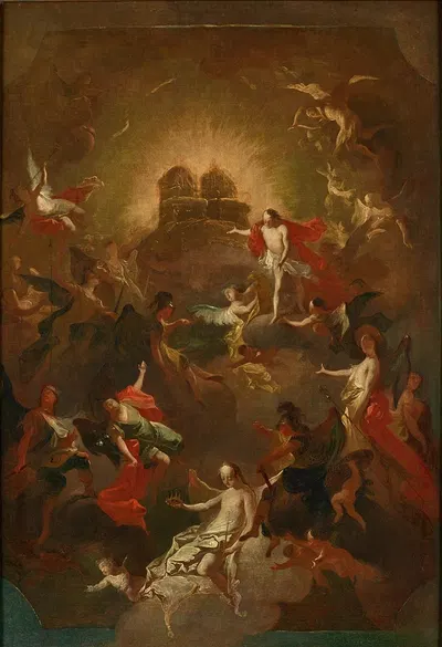Christus und die neun Engelchöre erwarten Maria vor seinem und ihrem Thron by Joseph Winterhalder the younger, 1781-1782 —…