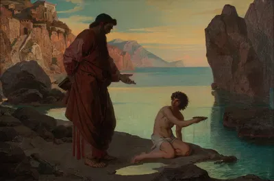 Hl. Augustin mit Knaben am Meer by Karl Schönbrunner, 1865 — digital art print download