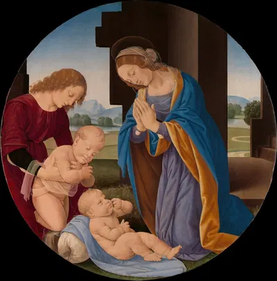 Madonna Adoring the Child with the Infant Saint John the Baptist and an Angel by Lorenzo di Credi — digital art print…