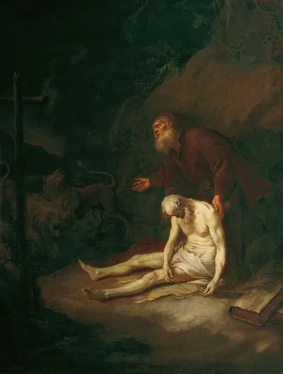 Die heiligen Eremiten Antonius und Paulus by Martin Johann Schmidt, 1765 — digital art print download
