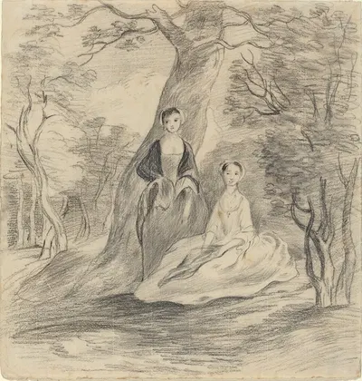 Two Girls in a Landscape by Джордж Фрост — digital art print download