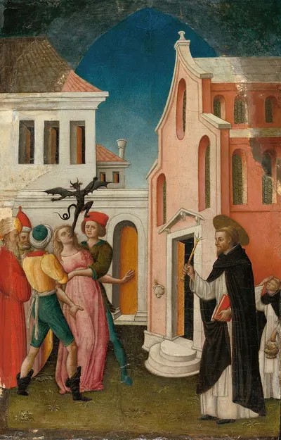 Saint Peter Martyr Exorcizing a Woman Possessed by a Devil by Antonio Vivarini — digital art print download