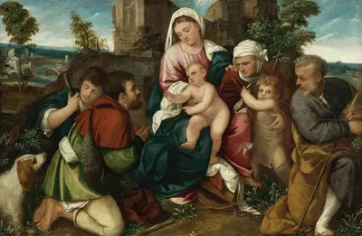 Holy Family With Saint Elizabeth, The Infant St. John, And Two Shepherds by Bonifacio Veronese — digital art print download