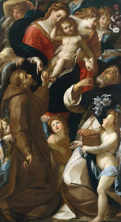 Madonna and Child with Saints Francis and Dominic and Angels Giulio by Giulio Cesare Procaccini — digital art print download