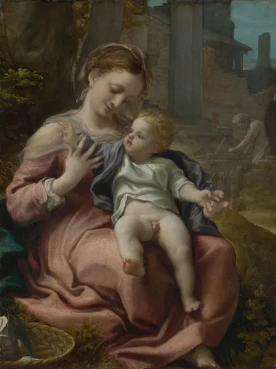 Mary with basket by Корреджо, 1525-1526 — digital art print download